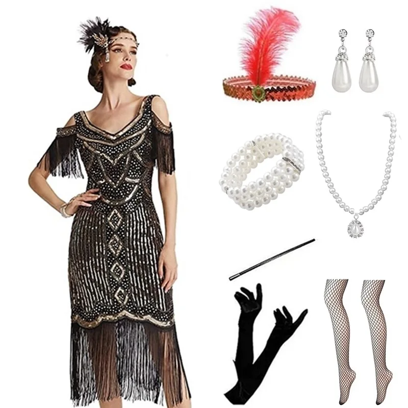 Retro 920s Gatesby Par Evening Dr Performance Costume Set ort Skirt Ball Gown without Sve for Gathering
