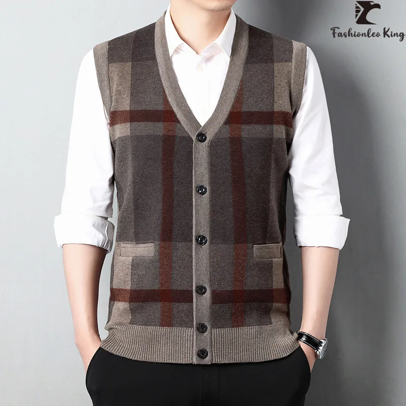 Autumn Winter Men\'s Casual Cardigan Vest Male V-neck Sweater Warm Wool Sweater Vest