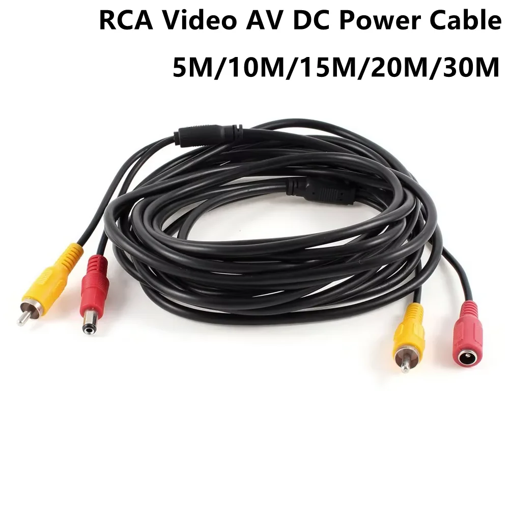 5M/10M/20M/30M RCA Video AV DC Power Cable for TV CCTV Car Truck Rearview Camera Kit