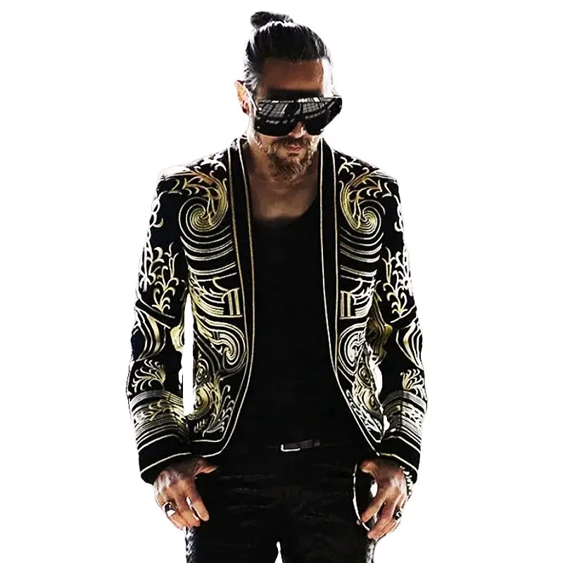 

Male Gothic Style Mens Embroidery Velvet Court Blazers Cardigan Slim Fit Suit Jacket Bar Stage Singer Performance Tuxedo Costume
