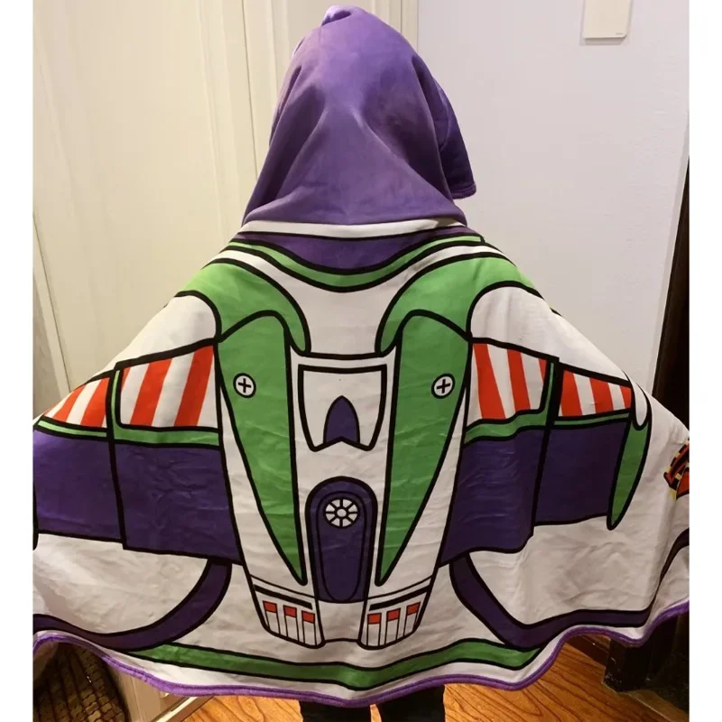 Disney Toy Story Buzz Lightyear Cosplay tkanina polarowa koralowy koc z kapturem kreskówka peleryna ciepłe miękkie futro koc Sofa