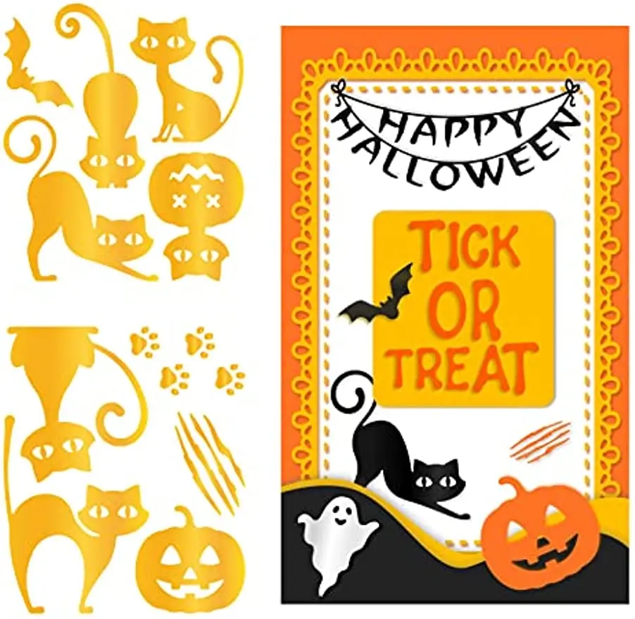 Halloween Hot Foil Plate for DIY Foil Paper Cat and Pumpkin Bat DIY Foil Embossing for Scrapbooking Decor Cards