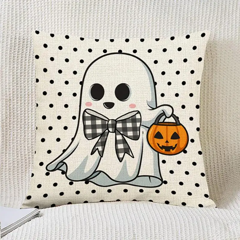 Halloween Pillow Covers Fall Pillow Cases 18x18in Happy Pumpkin Trick Ghost Pillow Cover Black White Linen Throw Pillow Covers