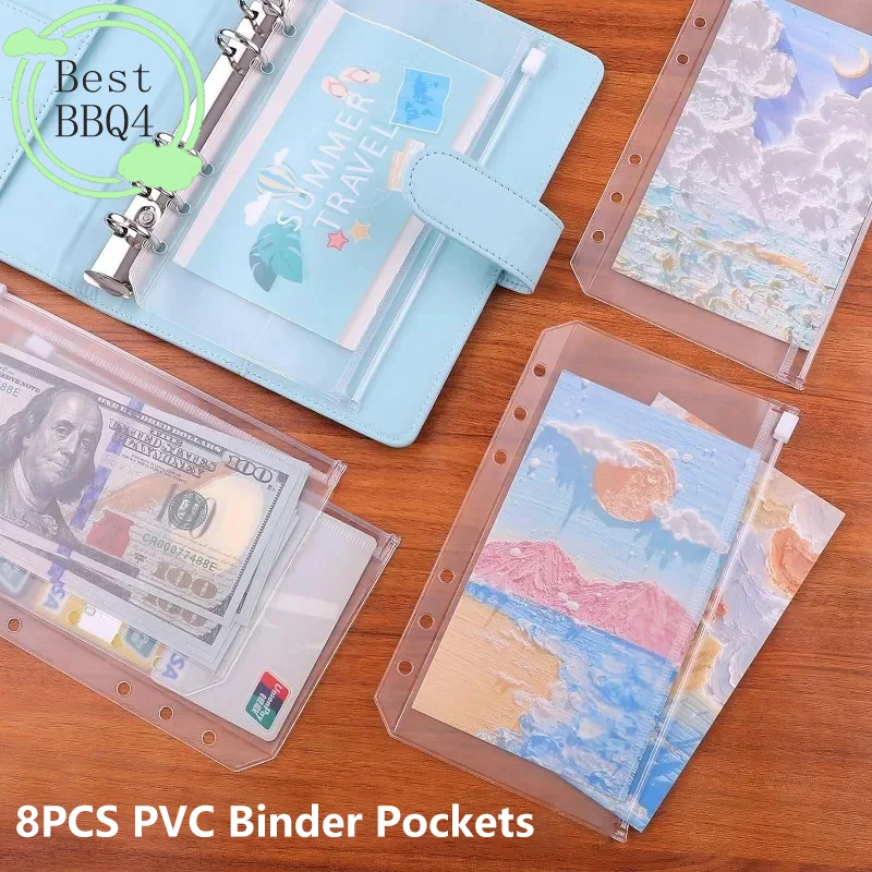 

(BBQ4) Набор из 8 ПВХ-папок-конвертов для денег A5, A6, A7 с застежкой-молнией, органайзер для денег, документов, бюджета, вкладышей для блокнотов на кольцах