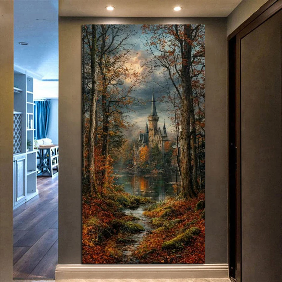 Fullcang Forest Castle كبيرة الحجم Diy الماس الفنون اللوحة مجموعات مشهد كامل فسيفساء التطريز المشهد صورة جدار ديكور