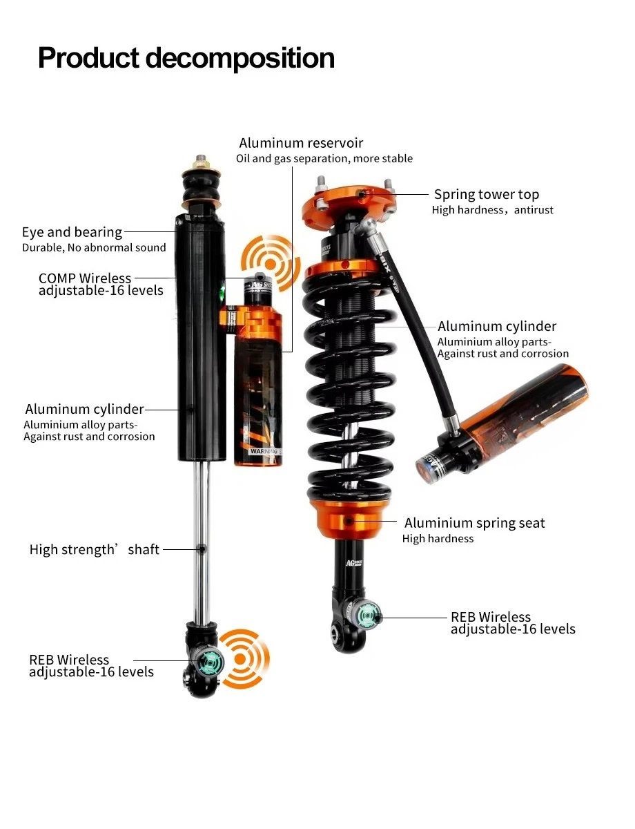 Agshocks New Pajero  V93 V97 Wireless Compression and Rebound Adjustable Suspension Shock Absorber
