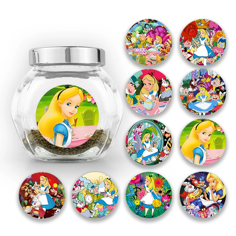 Alice In Wonderland Round Cartoon Stickers Children\'s Birthday Party Friends Handmade Gifts Decorative Decals Label Supplies