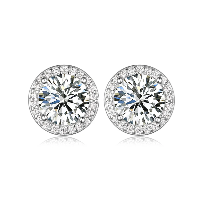1Pair S925 Sterling Silver Hip Hop Moissanite Paved Bling Ice Out Round Stud Earrings for Men Women Unisex Rapper Jewelry