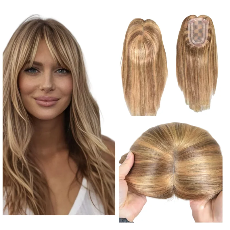 

Hand Tied Mono Pu Base Topper 100% Human Hair 4x6inch 14inch Middle Part For Extra Volume & Length