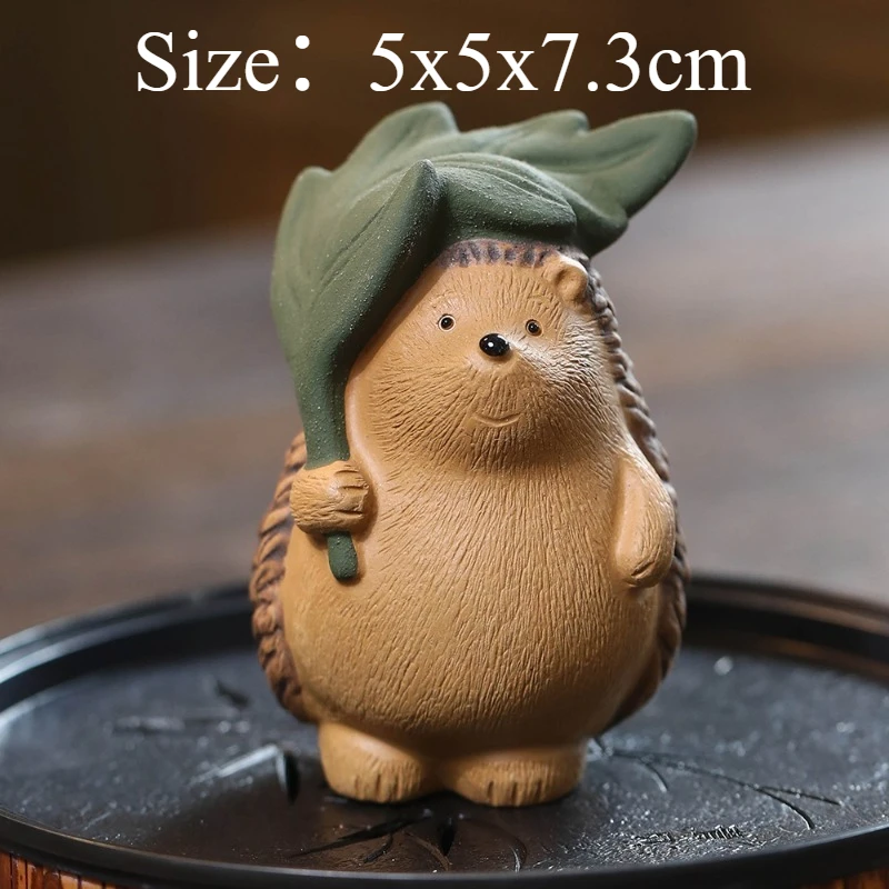 1 PC Purple Clay Hedgehog Tea Pet Figurines Ornament Handmade Cute Hedgehog Tea Play Breedable Lovely Tea Table Decor Accessory