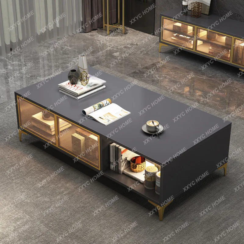 Coffee table living room household light luxury modern small apartment coffee table office tea table multi-functional glass doo