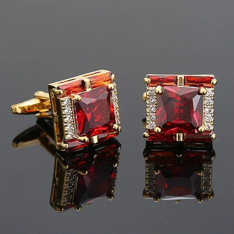 Men\'s Cufflinks Luxury Tough Square Rhinestones Zircon Crystal Cuff Link High-end French Suit Shirts Buttons Wedding Accessories