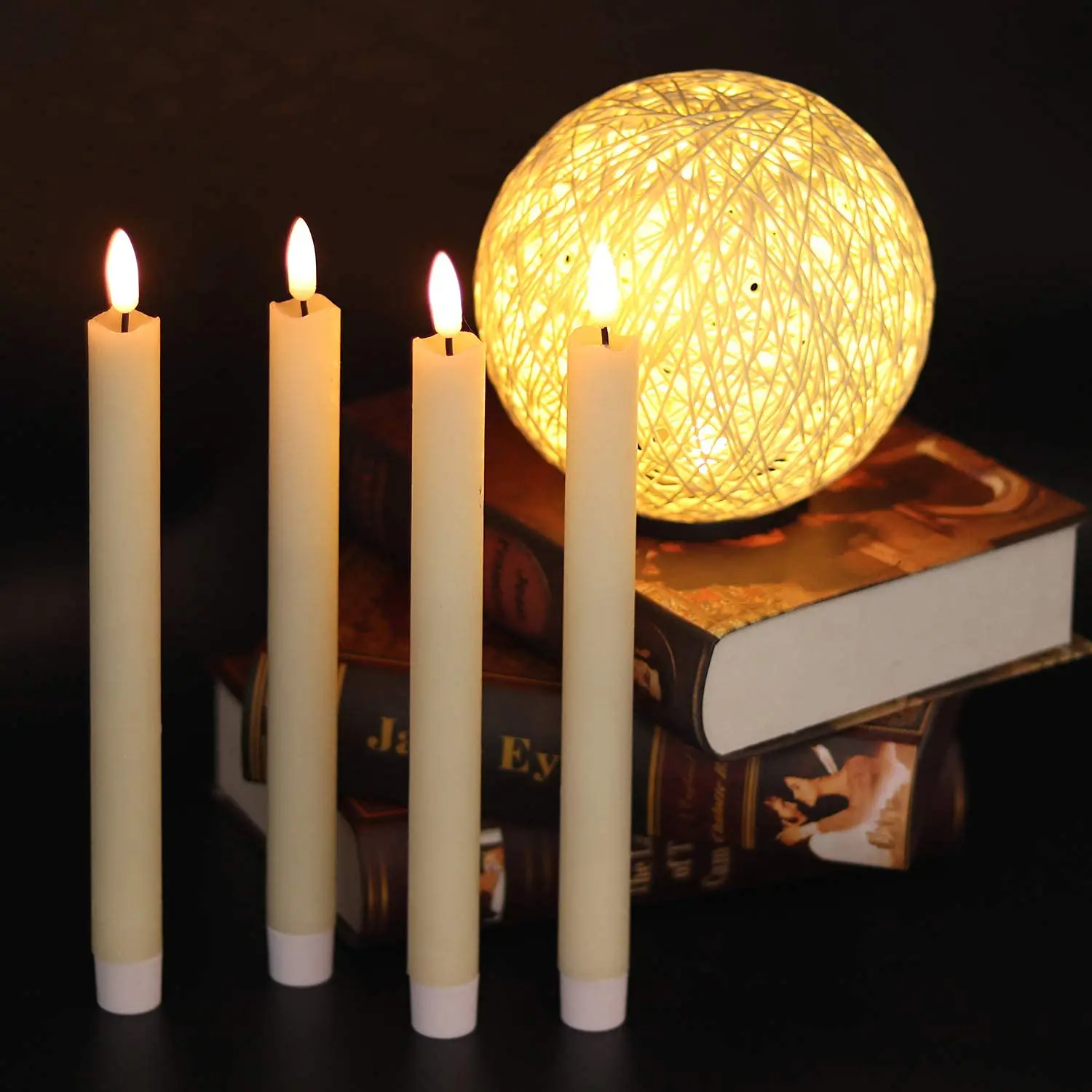 6Pcs LED Flameless Taper Candles Lights 3D Battery Christmas Simulation Candles Warm White Flickering Flame Handheld Candlestick