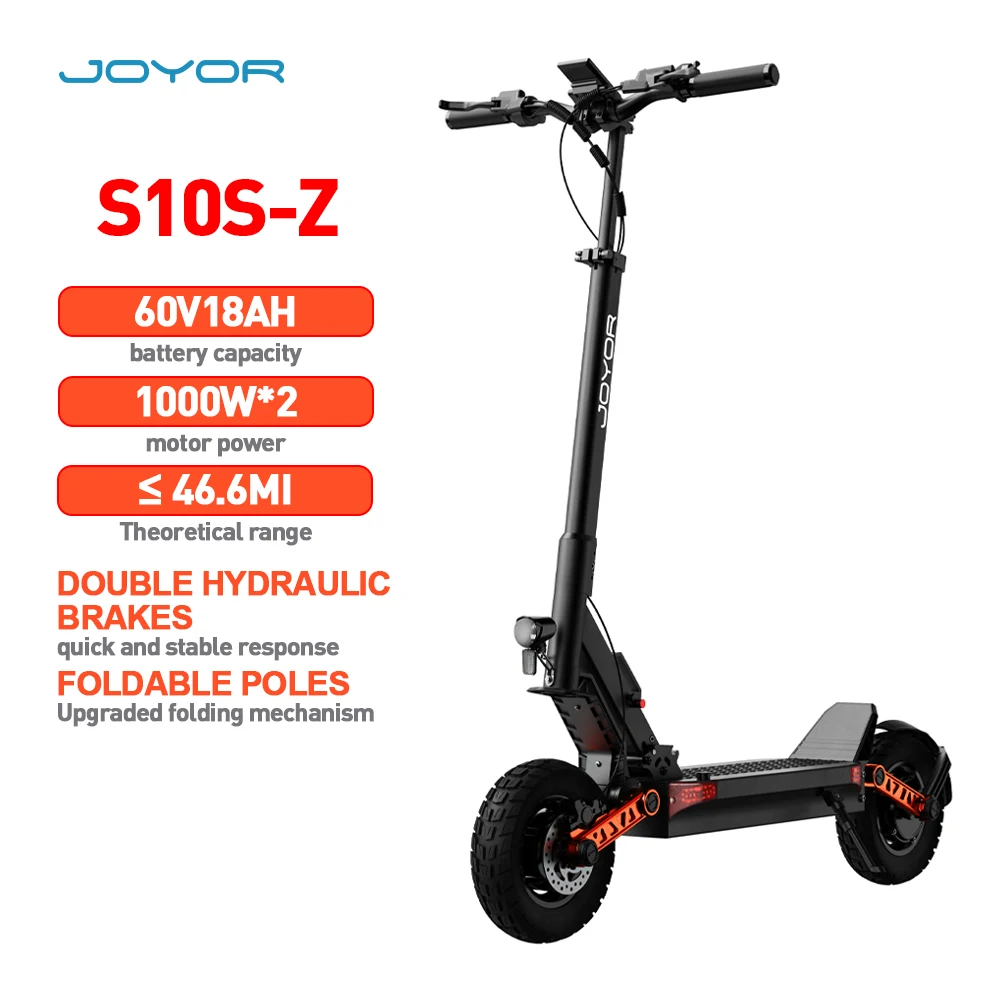 

Joyor S10-S-Z Adult Electric Scooter 2000W Dual Motor 10 Inch Off Road Tires 120kg Max Load Aluminum EScooter Disc Brake