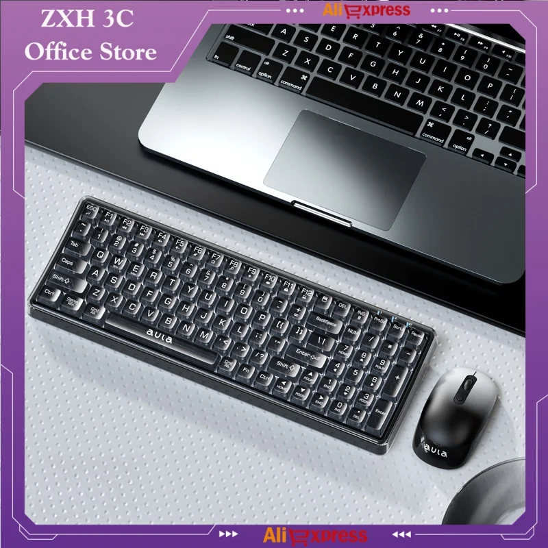 Aula Ac210 Small Flipped Keyboard Mouse Set Wireless Transparent Mechanical Touch Office Typing Computer Laptop Peripheral