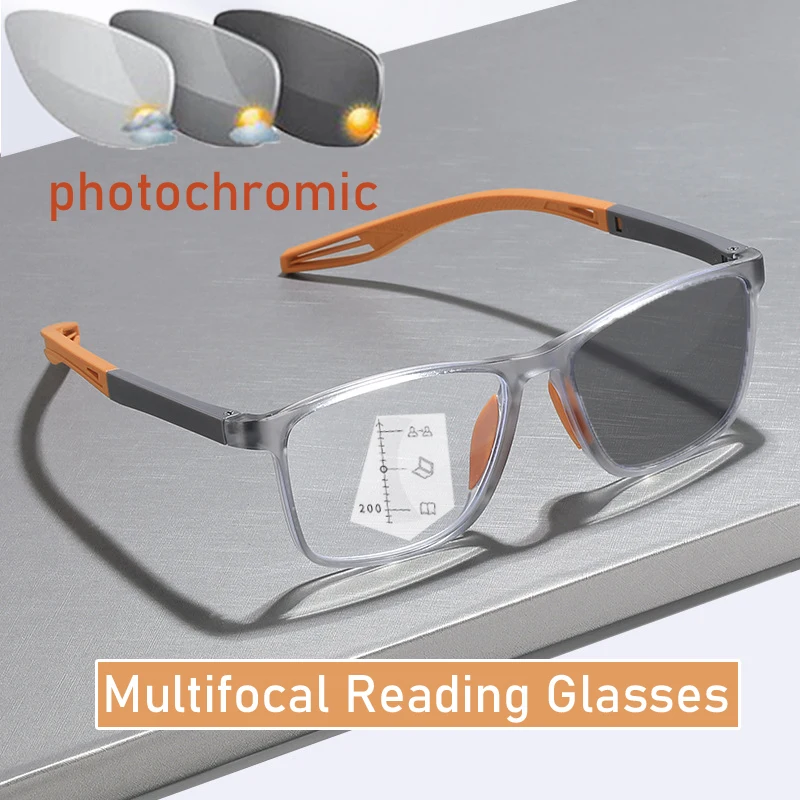 TR90 Anti-blue Light Multifocal Reading Glasses for Men Women Ultralight Outdoor Photochromic Near Far Eyeglasses Diopter To+4.0