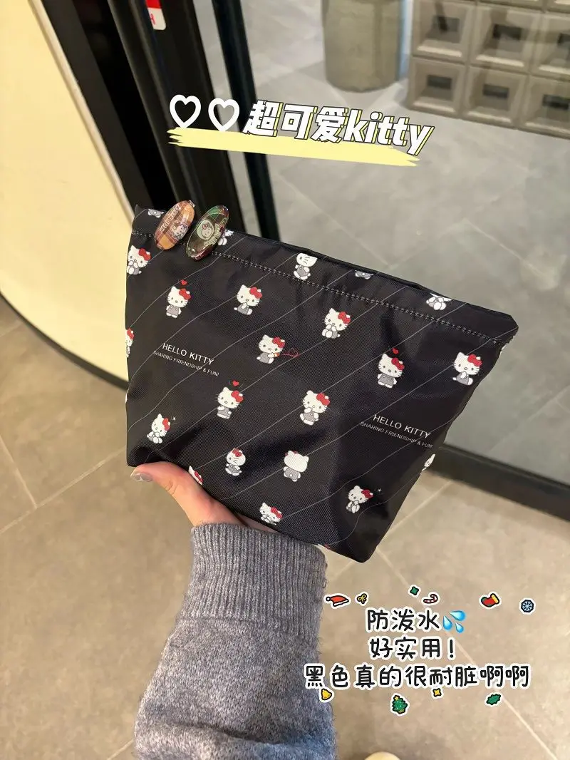 Cute Hello Kitty Coin Bag Kawaii Sanrio Nylon Pencil bag Anime Lipstick Headphone Bag Portable Retro Versatile Storage Bags