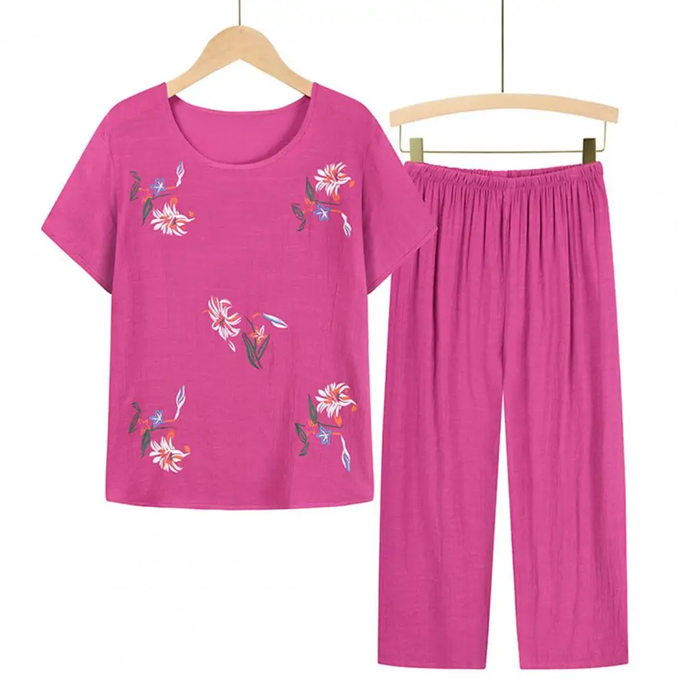 New Arrival Female Pajamas Set Sleepwear Women Cotton Print Flower Pyjamas Summer Loose Nightwear Home Large XL-4XL