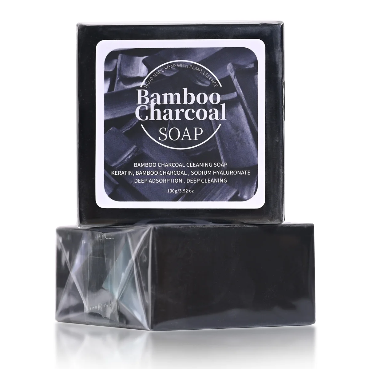 B + 100G Carbone di bambù in polvere Sapone per la pulizia profonda Sapone all'olio vegetale Proteine della cheratina Bagno da uomo e lavaggio del viso Sapone fatto a mano
