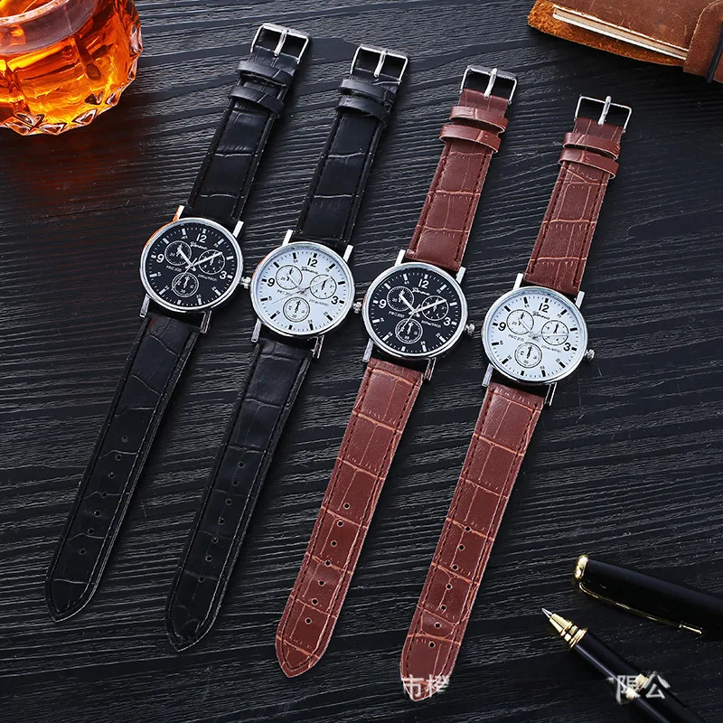 In Stock Wholesale Fashion Gift Three-Eye Men's Watch Quartz Watch Blue Light Glass Belt Watch Wholesale