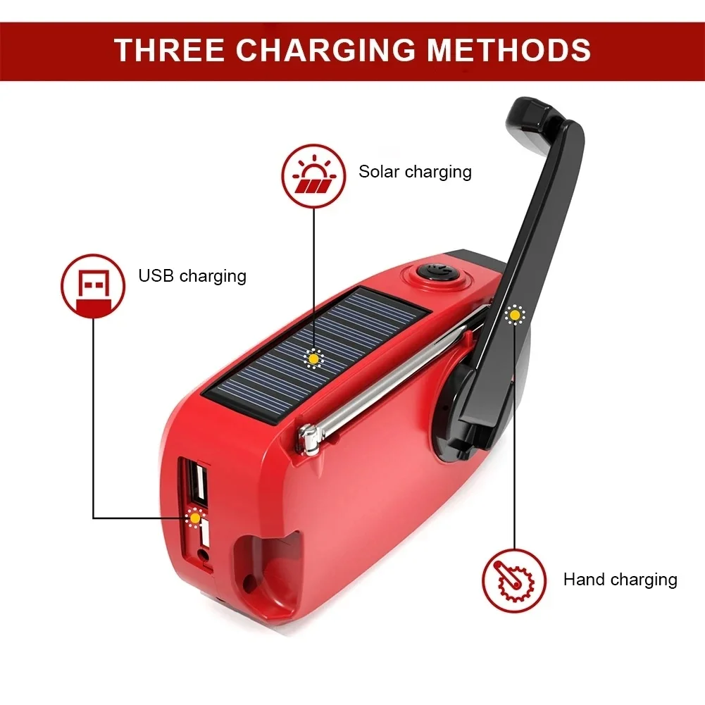 Upgrade Multifunction Radio Hand Crank Solar USB  FM/AM/NOAA WB Weather Radio Emergency Flashlight 2000 mAh Mobile Power