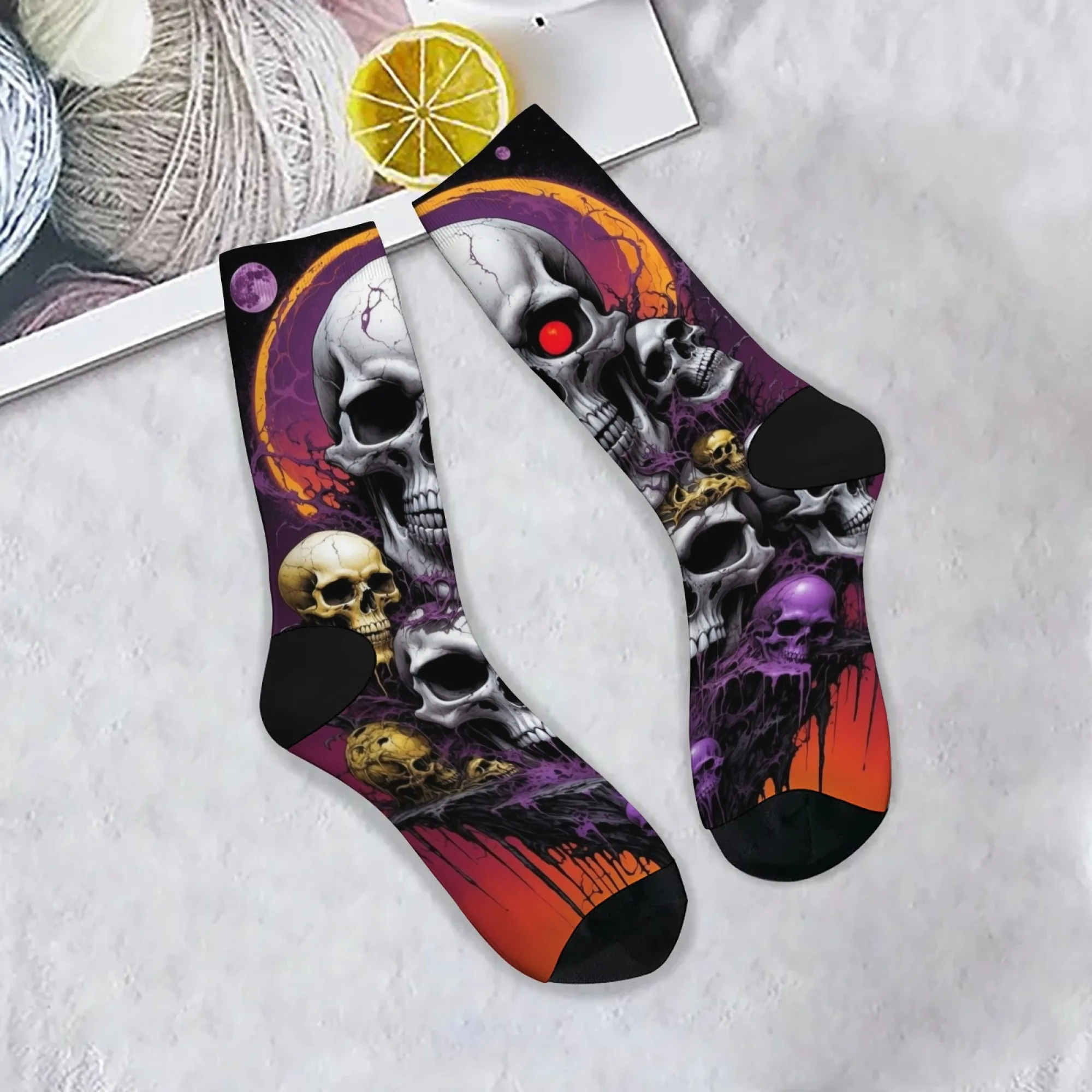 

Забавные мужские носки в стиле ретро с темным черепом, удобные повседневные модные носки, сумасшедшие уличные носки в стиле хип-хоп, дышащие нескользящие велосипедные носки