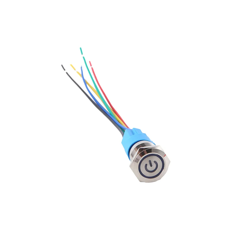 

AB15-5PCS Metal Push Button Switch 12V 19Mm Ring Lamp Power Symbol Waterproof LED Light Self Lock Reset With Connector