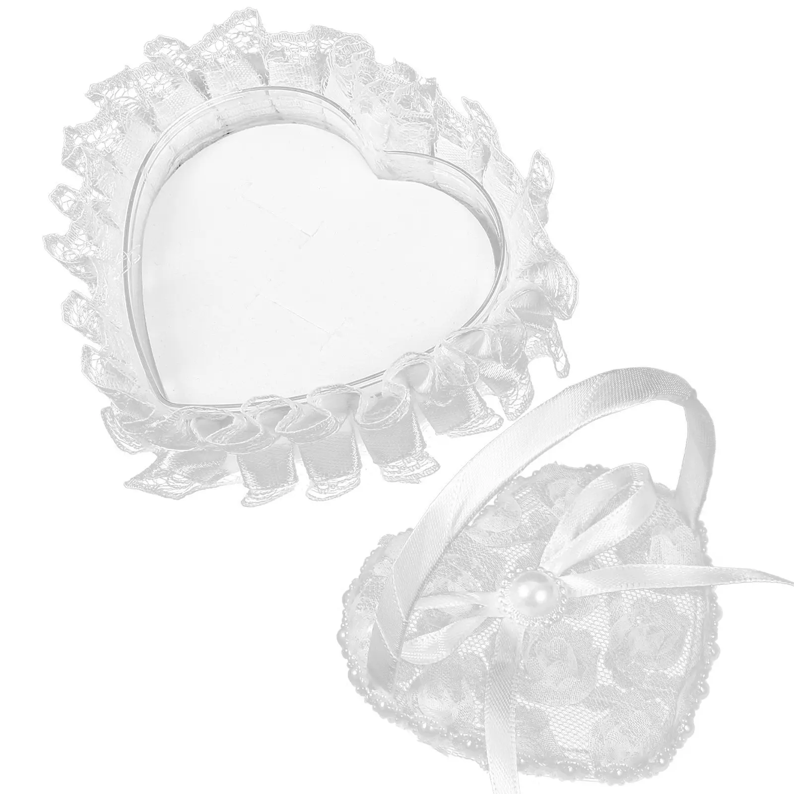 Mini Lace Wedding Ring Pillow Heart Shape Holder Handle for Engagement Ceremony Bridal Romantic Ring Display Cushion
