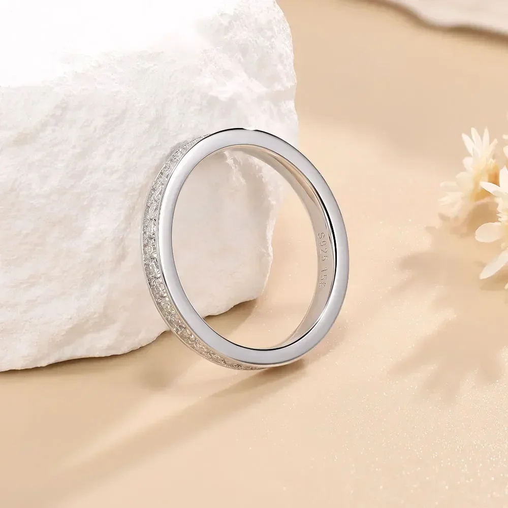 1.5mm Full Moissanite Rings for Women Eternity Wedding Band S925 Sterling Silver D Color Channel Set Lab Diamond Fine Jewelry