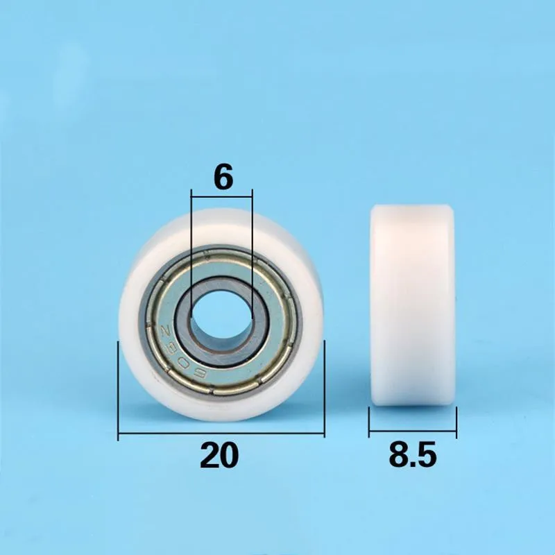 20pcs/100pcs 6*20*8.5mm 606ZZ Bearing POM Plastic Coated Pulley Door Window Guide Wheel Low Noise Flat Roller Wheel 6x20x8.5mm