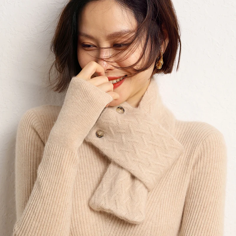100% Pure Cashmere Scarf Women's New  Warmth High-end Scarf Autumn Winter Knitwear Cross Perforated Scarf Fashion Good Looking