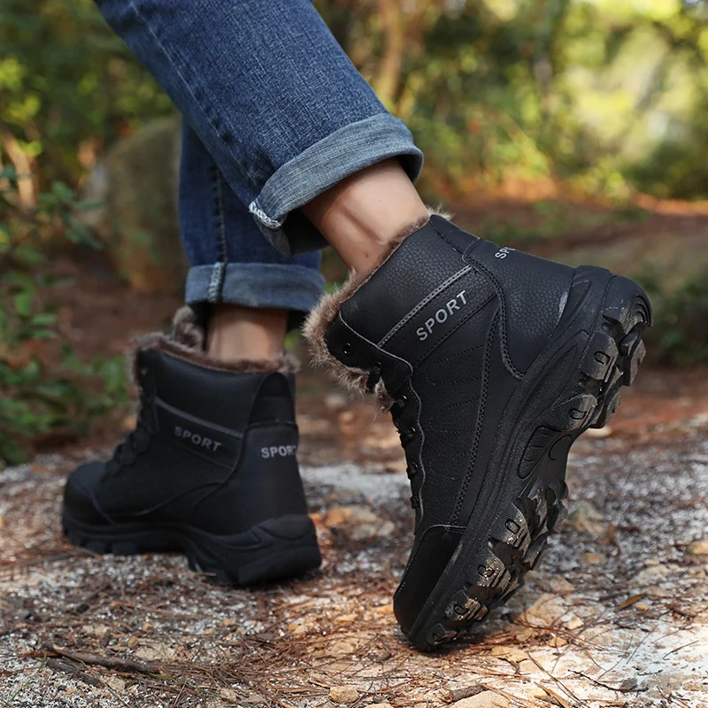 أحذية الثلوج للرجال أحذية الشتاء غير رسمية منصة عدم الانزلاق الدافئة الفراء حذاء من الجلد أفخم القتالية في الهواء الطلق المشي لمسافات طويلة دراجة نارية الأحذية #5