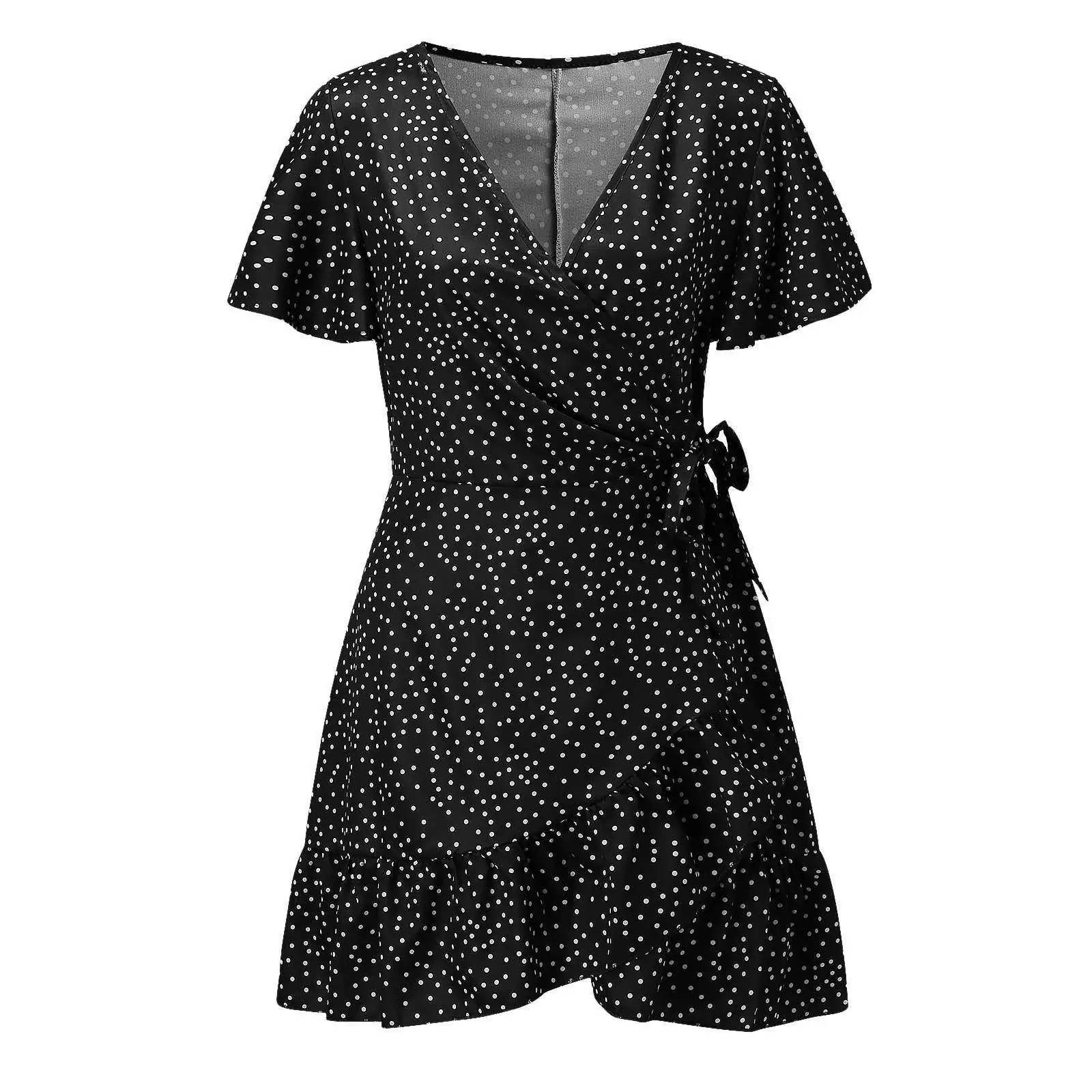 Vestido Casual con Escote en V y Volantes, Estilo Urbano, Cintura Media, Manga Corta, Moda de Verano, Vestido para Mujer, Par...