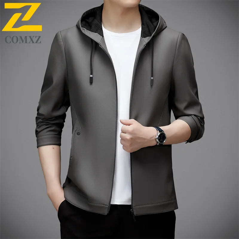 Mens Leather Jacket 2025 Autumn New Light Luxury Hooded Leather Coat Business Casual Stylish Wear Premium Quality Jackets