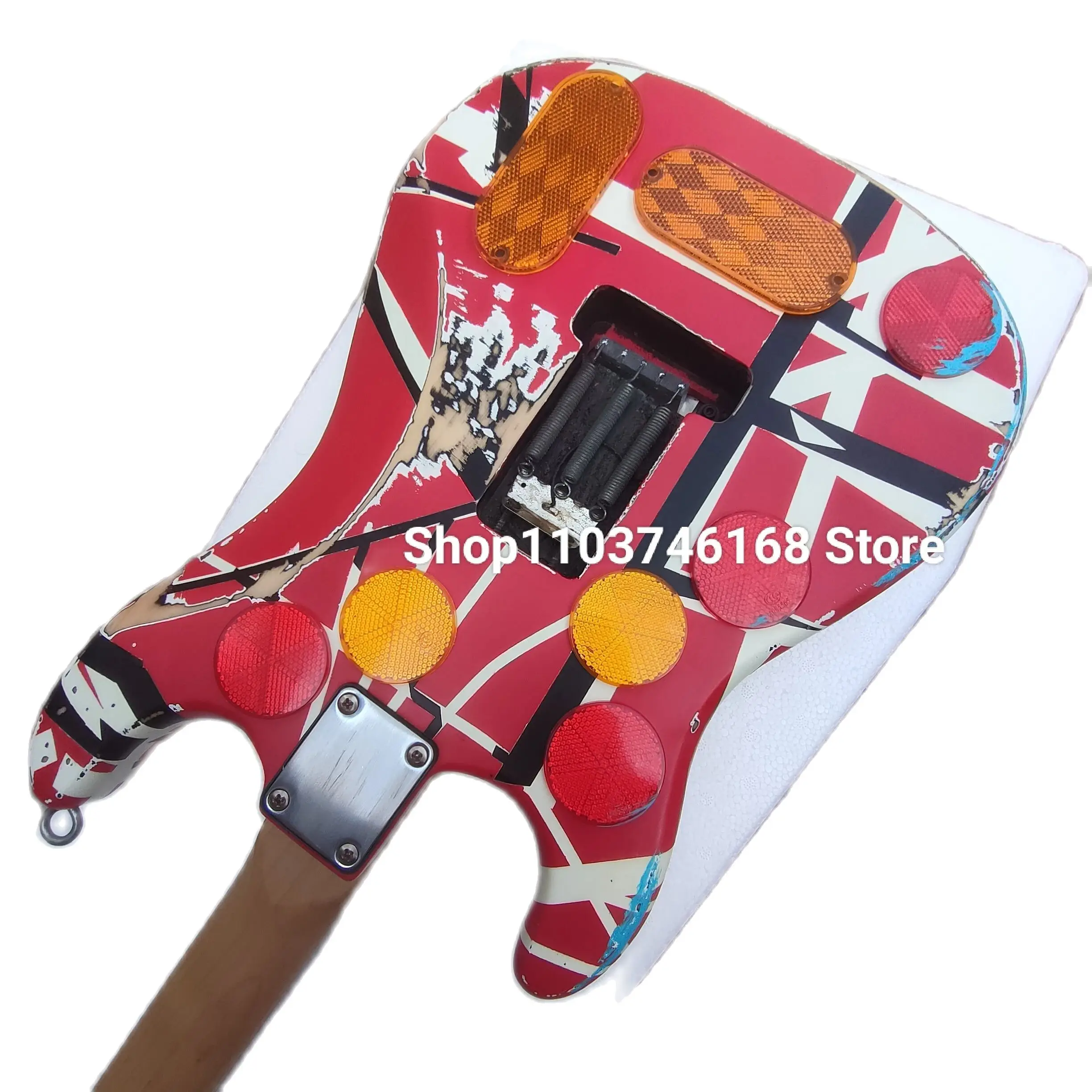 Eddie Relic Electric Guitar/Red Body/With Black And White Stripes/Free Shipping/Fast shipment within 48 hours