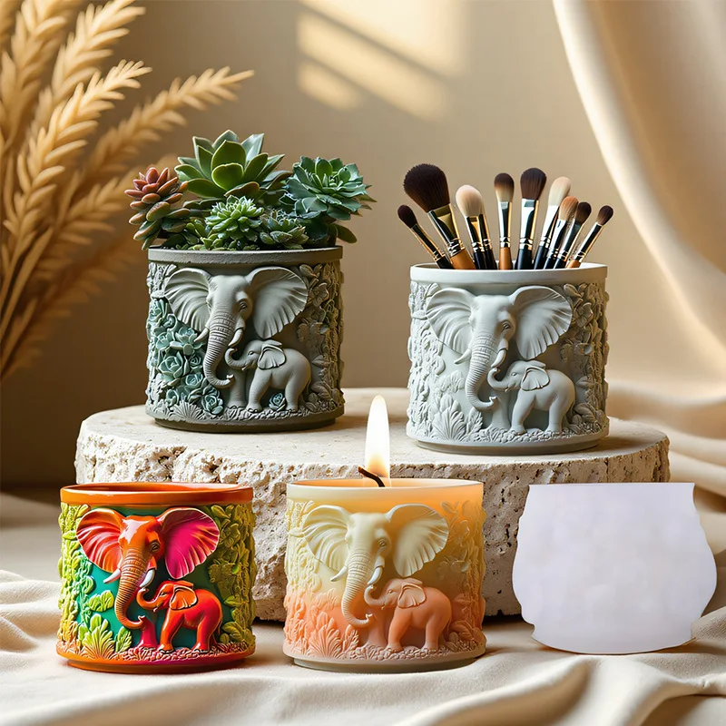 

Succulent Plant Flowerpot Resin Silicone Mold Relief Elephant Flower Pot Mold Cement Plaster Candle Cup Vase Mould Home Decor