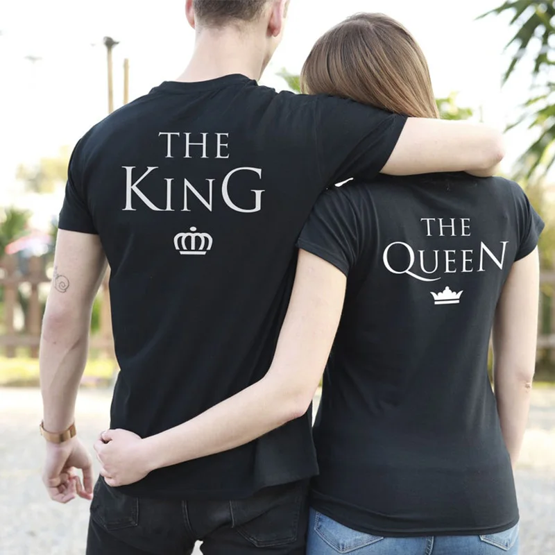 The King Queen Back Printed Couple T Shirts Cotton Short Sleeve Lover Gift Harajuku Valentine's Day Clothes Tops Dropshipping