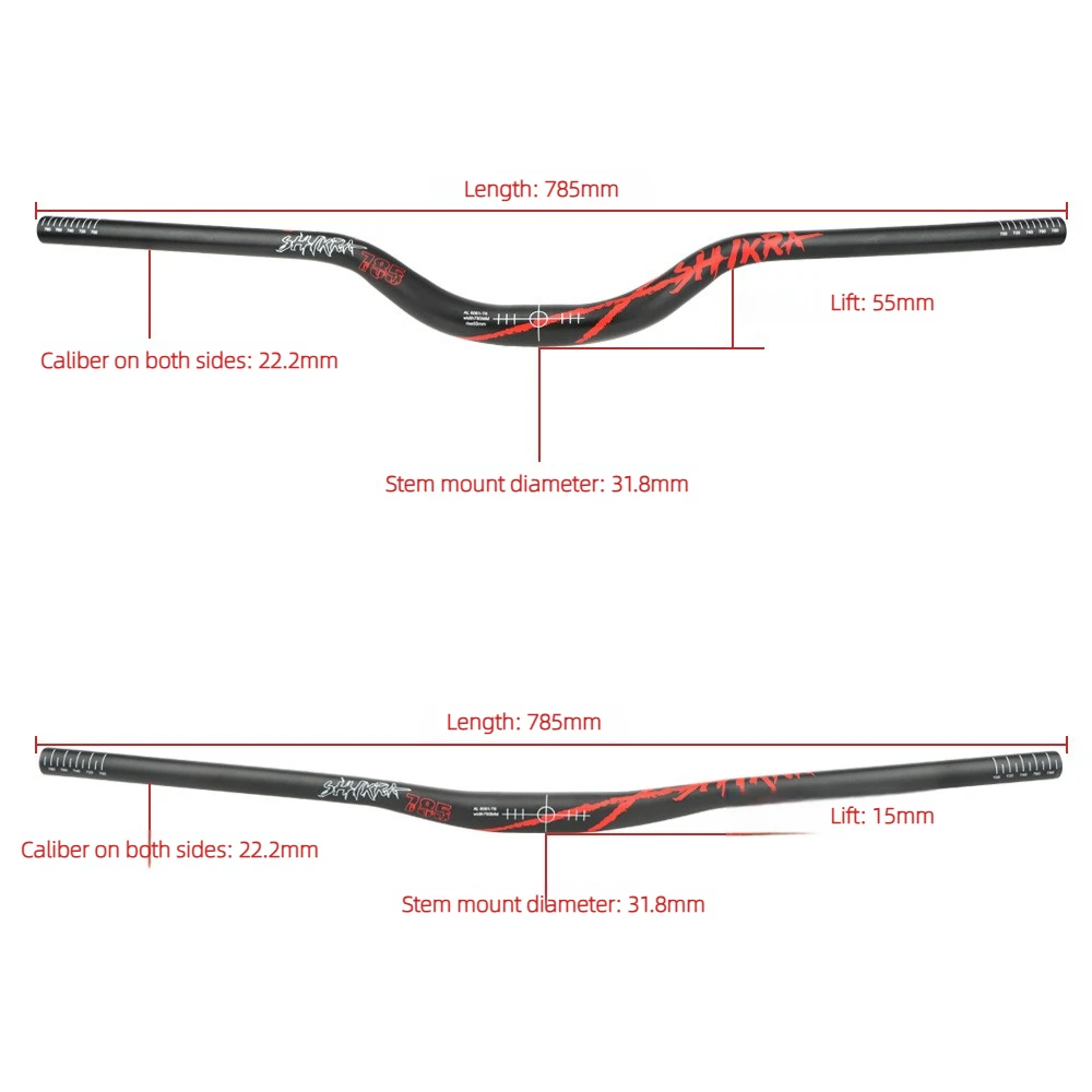 SHIKRA 31.8x785 مللي متر دراجة هوائية جبلية المقود سبائك الألومنيوم دراجة الناهض المقود 55 مللي متر ارتفاع دراجة المقود مع سطح ماتي #4