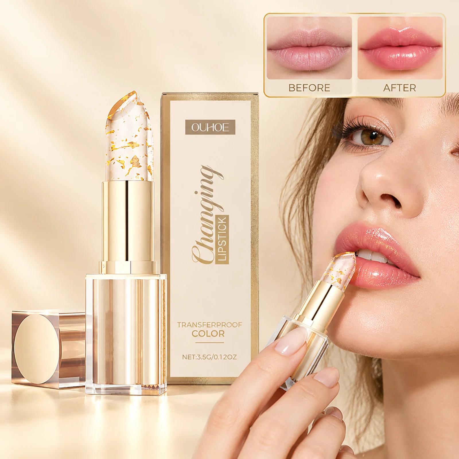 3.5g Gold Foil Color Changing Lip Balm Nourishing Long Lasting Non-Greasy Lipstick Repair Chapped Lip Hyaluronic Acid Lip Balm