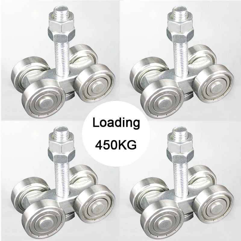 

4PCS Heavy Duty Sliding Door Rollers Industrial Steel Rail Hanging Trolley Wheels Factory Track Bearing Pulleys Loading 450KG