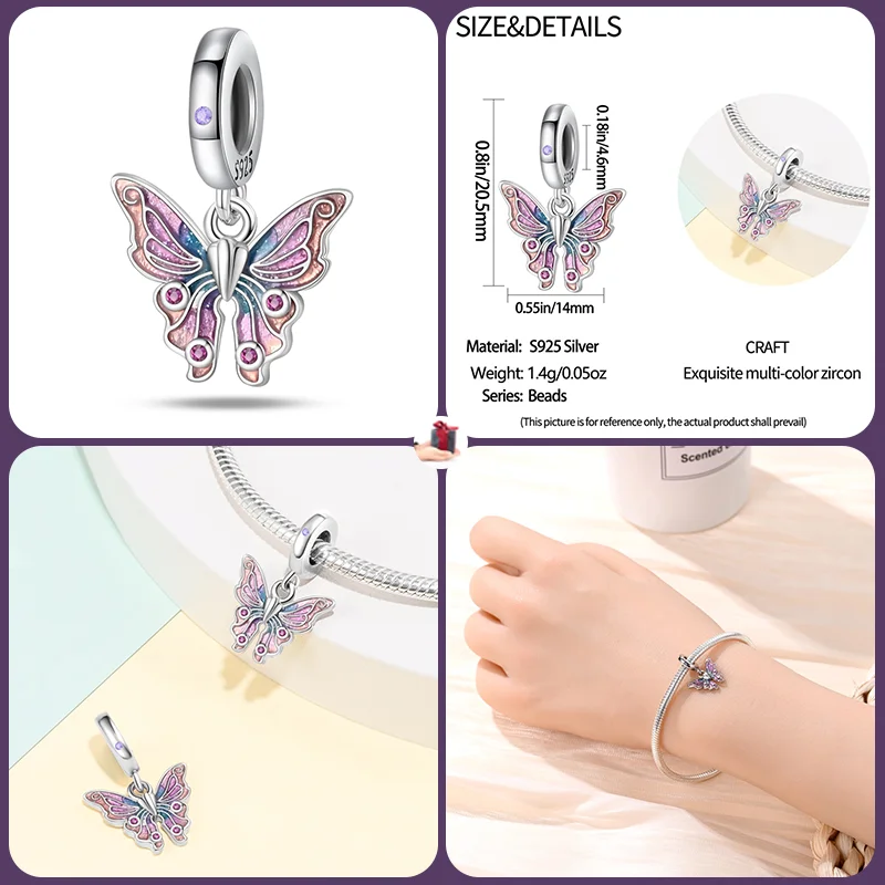 925 Sterling Silver Exquisite Butterfly Flower Space Travel Charm Beads Suitable for Pandora Original Bracelet DIY Jewelry Gift