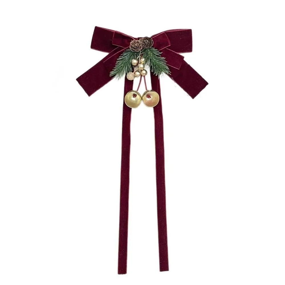 Faux Pine Christmas Curtain Tieback Handmade Golden Bell Velvet Bow Ribbon Festive Style Fine Detail Xmas Tree Pendant