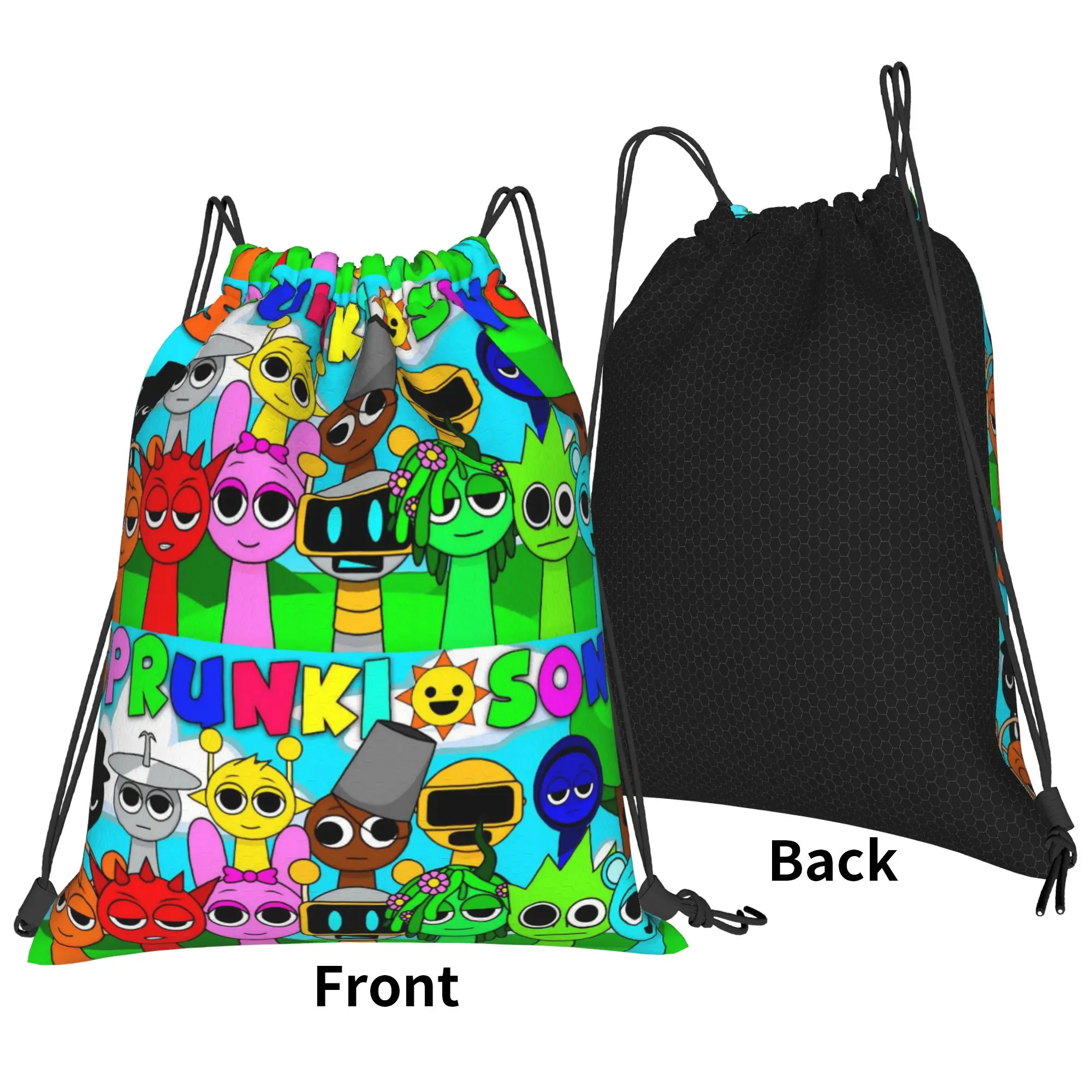 Sprunki Game Drawstring Backpack Sports Gym Sackpack Water Resistant Cartoon Song String Bag for Exercise 36cm (W) x 43cm (H)