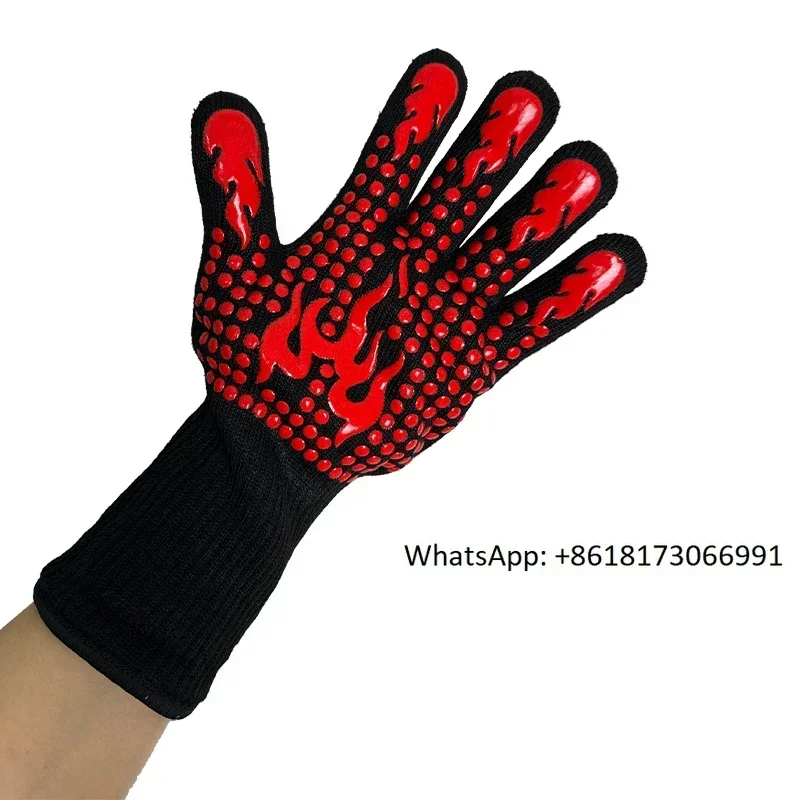 Five finger flexible 500 degree high-temperature resistant gloves, insulated and thickened heat-resistant gloves