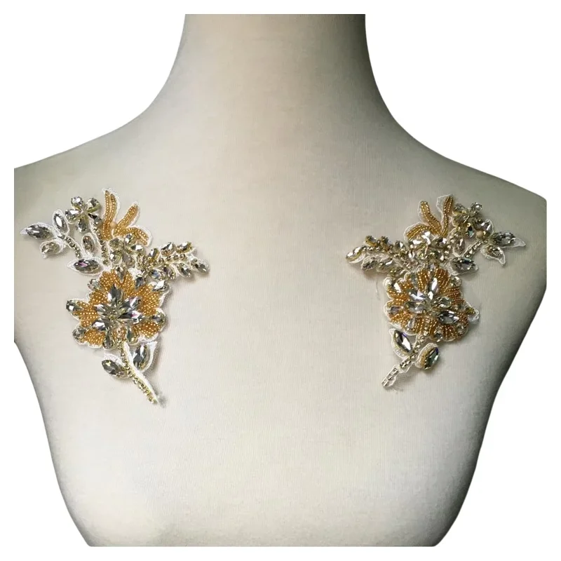 Multi Color Shiny Hand Sewn Glass Diamond Mirror Applique .DIY Collar Jacket Sleeve Decoration,Chest Flower Headdress Epaulet