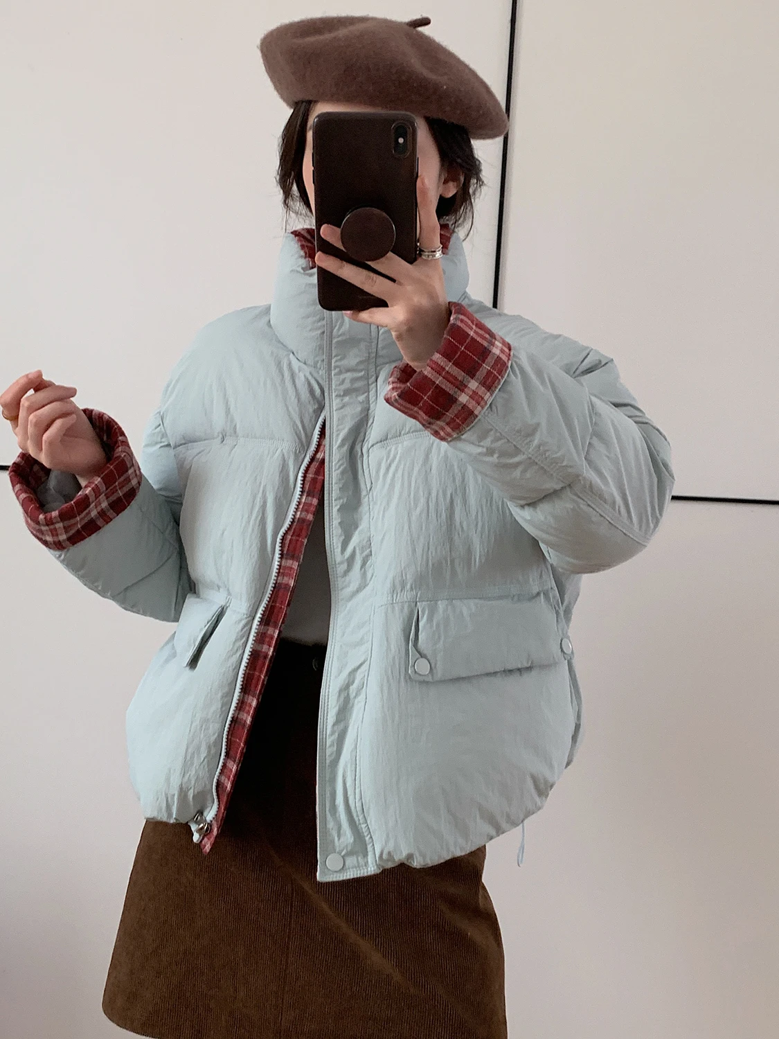 

2025 Winter Thiened Cotton Jaet Women's Stand Collar ort Bread Sle Patchwork Plaid Pattern Retro New Arrival