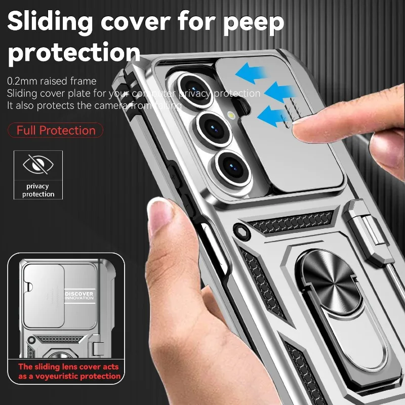 Funda militar resistente 2 en 1 para cámara deslizante para Samsung Galaxy Z Fold 7 6 5 4, cubierta protectora con soporte de anillo magnético para coche a prueba de golpes