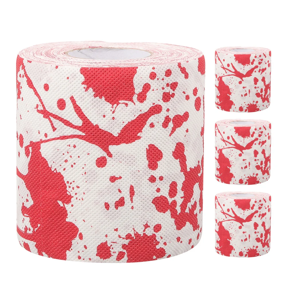 

4 Rolls Colorful Toilet Paper Halloween Blood Handprint Design Decorative Tissue Roll for Holiday Party Bathroom Decoration