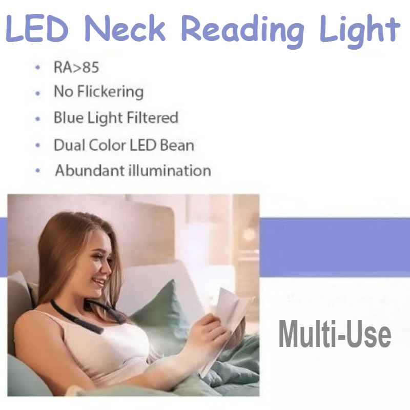 

Flexible Neck Reading Light - Multi-Use for Night Jogging, Bedtime & Office, USB Rechargeable, Portable Book Lamp