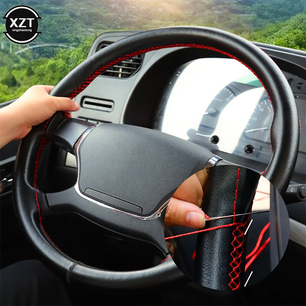 Genuine Leather 42/45/47/50CM Passenger Car Steering Wheel Cover Hand-stitched Car Handle Cover for Truck Passenger Car Van